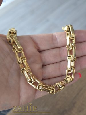 Масивна мъжка гривна от позлатена неръждаема стомана с едри вена с гръцки мотиви, широка 0,8 см, 4 размера - GS1472